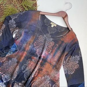 One World Womens Shirt Tunic Multicolor Mixed Media Asymmetrical Hem Large